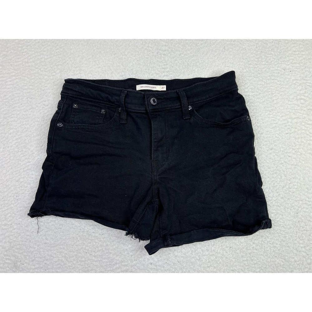 Levi's Mid Length Shorts Womens 27 Black Denim Cutoff Raw Hem Stretch Casual